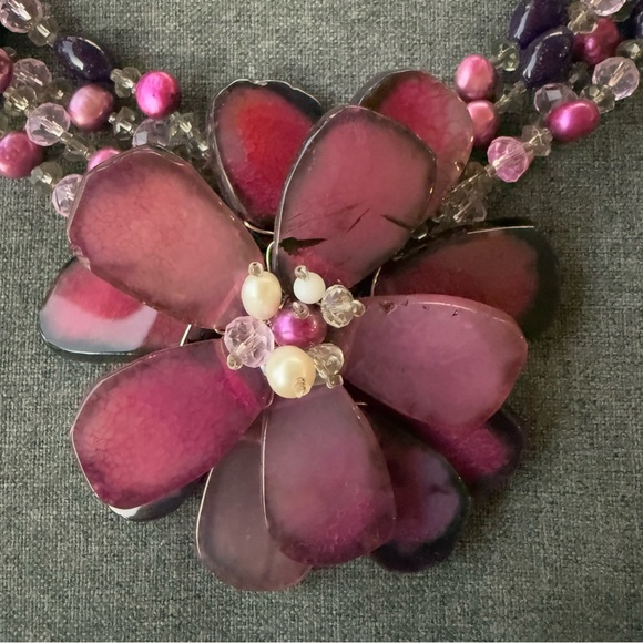 PANNEE genuine Stone Flower Necklace Made In Thailand Purple and Pink Beads - Picture 2 of 4